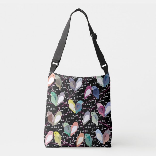 Love Birds - many - white love - pink lines - Tote (Front)