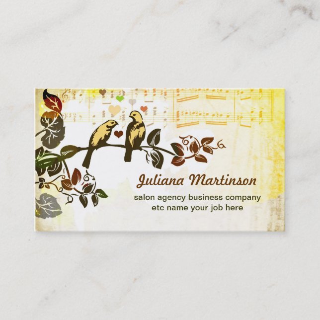 love birds music notes vintage business card (Front)