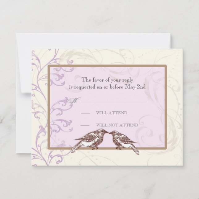 Love Birds 'n Lace - Lilac Wedding Response Card (Front)