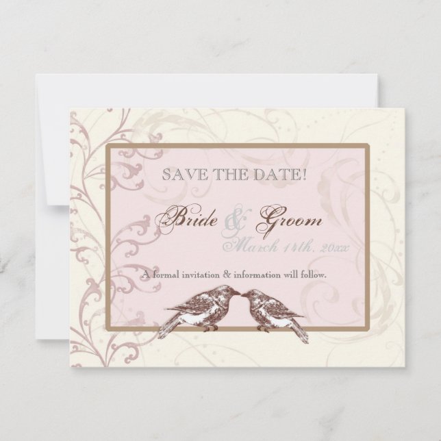 Love Birds 'n Lace - Rose Save the Date Card (Front)