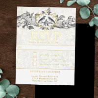 Love Birds Oak Leaf Scroll Wedding  RSVP    