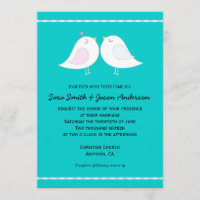 Love Birds on Aqua Background Wedding Invitation