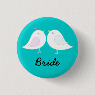 Love Birds on Aqua Bride Button