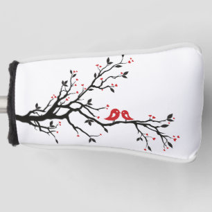 Love Birds on Branch – Romantic Red Heart Tree Art Golf Head Cover