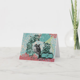 Love Birds on Floral Wreath Holiday Card