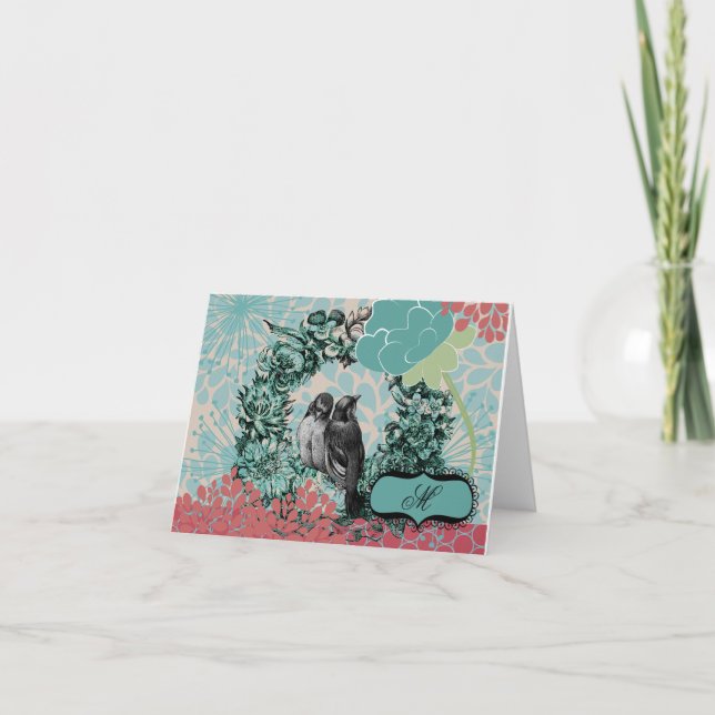 Love Birds on Floral Wreath Holiday Card (Front)