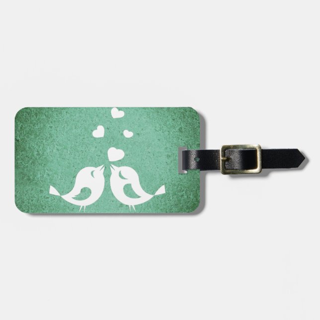 Love Birds on Green Luggage Tag (Front Horizontal)