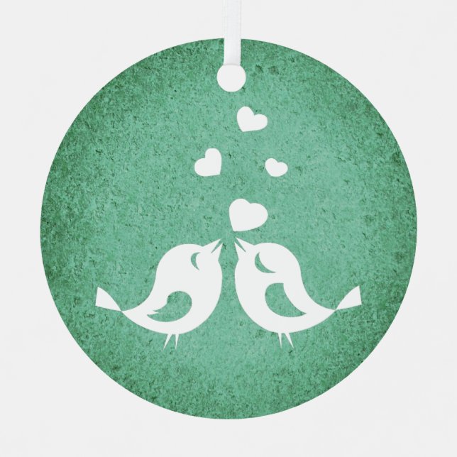 Love Birds on Green Metal Ornament (Front)