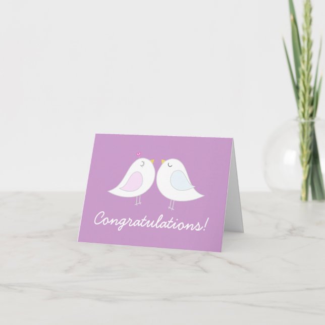 Love Birds on Light Purple Wedding Congratulations Card (Front)