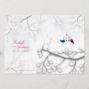 Love Birds on Magic White Wedding Invitation