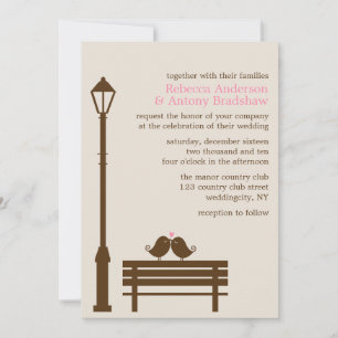 Love Birds on Park Bench Wedding Invitation