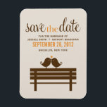 Love Birds on Park Bench Wedding Magnet<br><div class="desc">Wedding Save the Date announcements or favours feature an adorable illustration of two birds perched on a park bench. Perfect for any fall, winter, summer or spring wedding. Visit our store for matching products and more bridal stationery such as wedding invitations, thank you notes, favour and address labels, bachelorette and...</div>