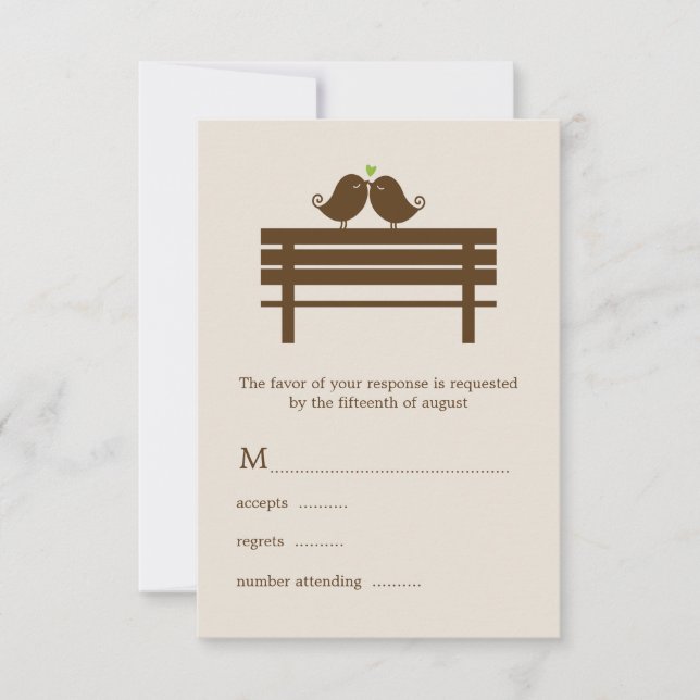 Love Birds on Park Bench Wedding RSVP Card (Front)