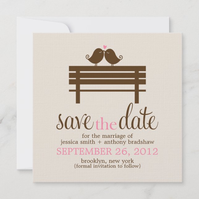 Love Birds on Park Bench Wedding Save The Date (Front)