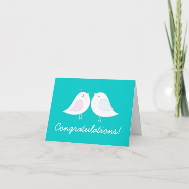 Love Birds on Teal Wedding Congratulations Card (Front)
