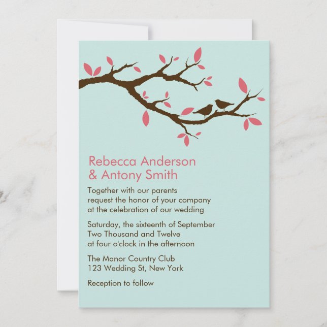 Love Birds on Tree Wedding Invitation (Front)