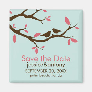 Love Birds on Tree Wedding Save the Date Magnet