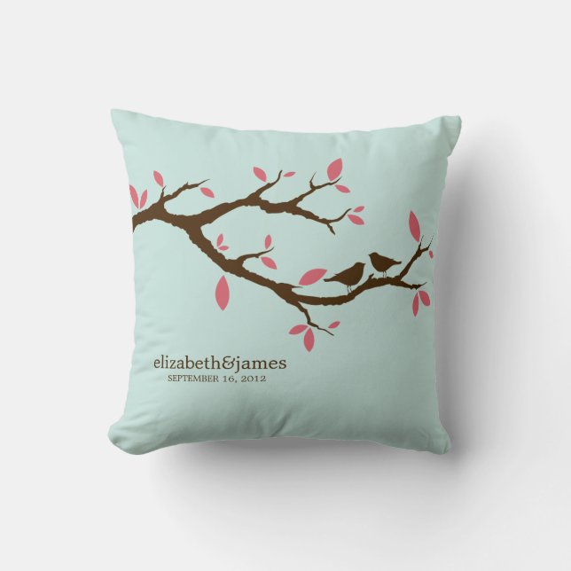 Love Birds on Tree Wedding Throw Pillow (Front)