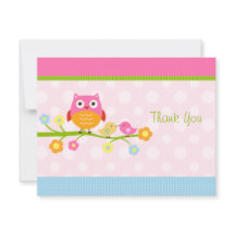 Love Birds & Owl on Branch Thank You Card