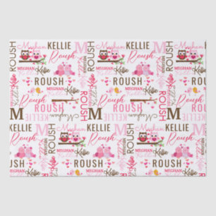 Love Birds Owls with Name and Monogram Collage Tissue Paper