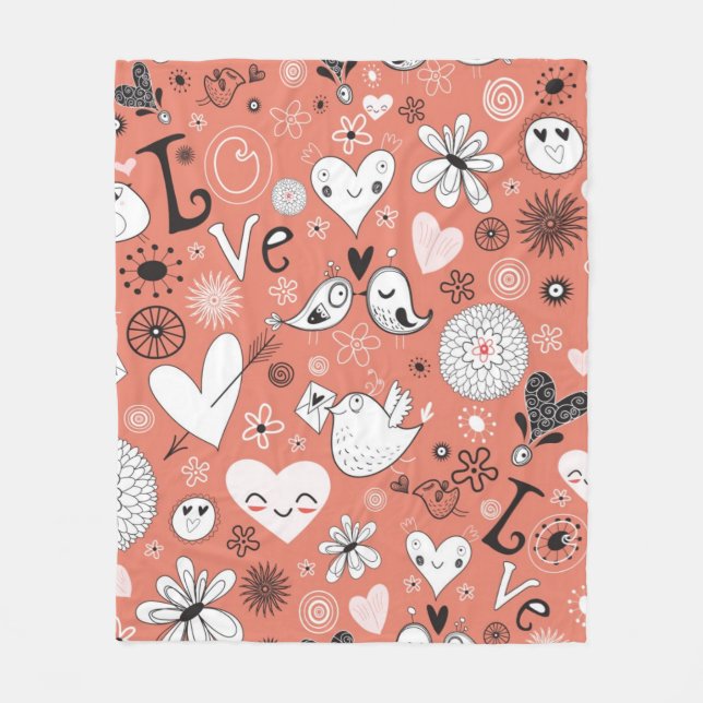 Love Birds Pattern Fleece Blanket (Front)