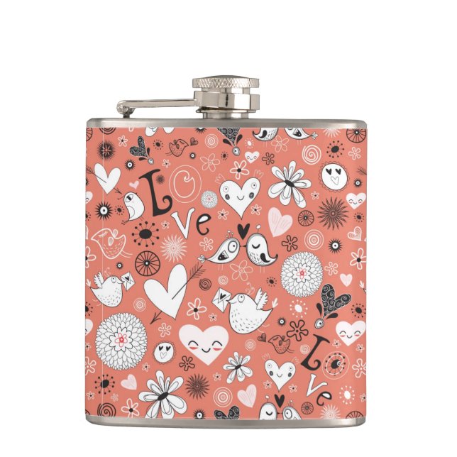 Love Birds Pattern Hip Flask (Front)