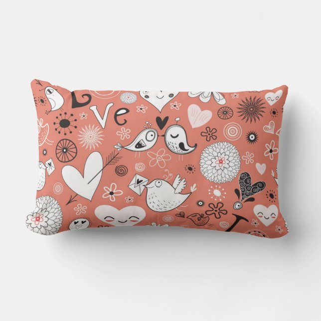 Love Birds Pattern Lumbar Pillow (Front)