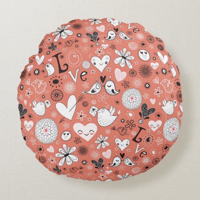 Love Birds Pattern Round Pillow (Front)