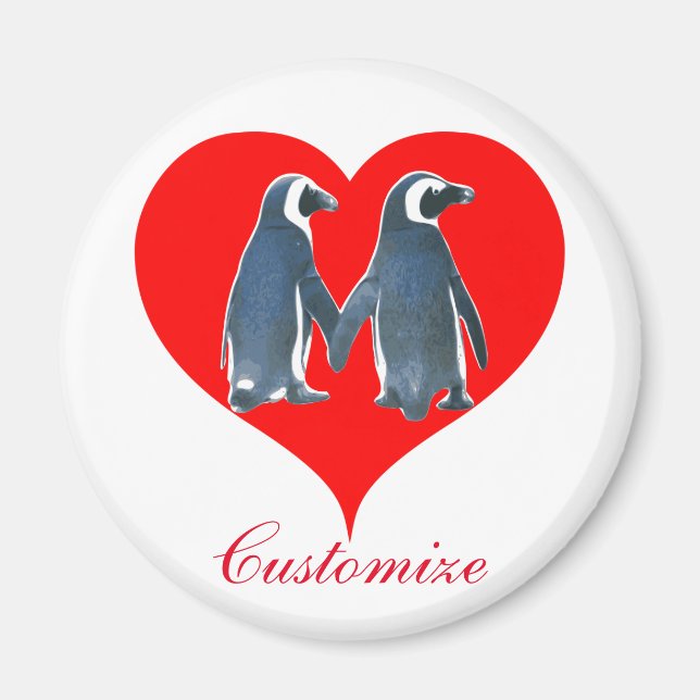 Love Birds Penguin Couple Red Heart Thunder_Cove Magnet (Front)