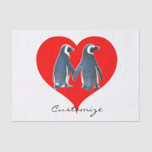 Love Birds Penguin Couple Red Heart Thunder_Cove Tissue Paper