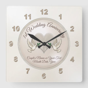 Love Birds Personalized First Anniversary Clock