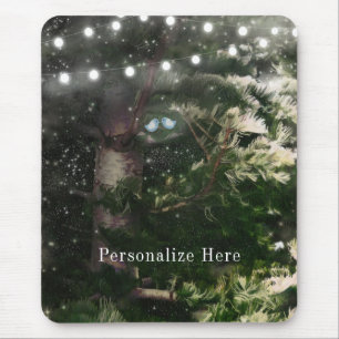 Love Birds + Pine Tree Night Rustic Personalized Mouse Pad