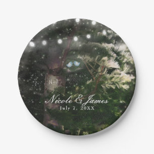 Love Birds + Pine Tree Night Wedding Reception Paper Plate