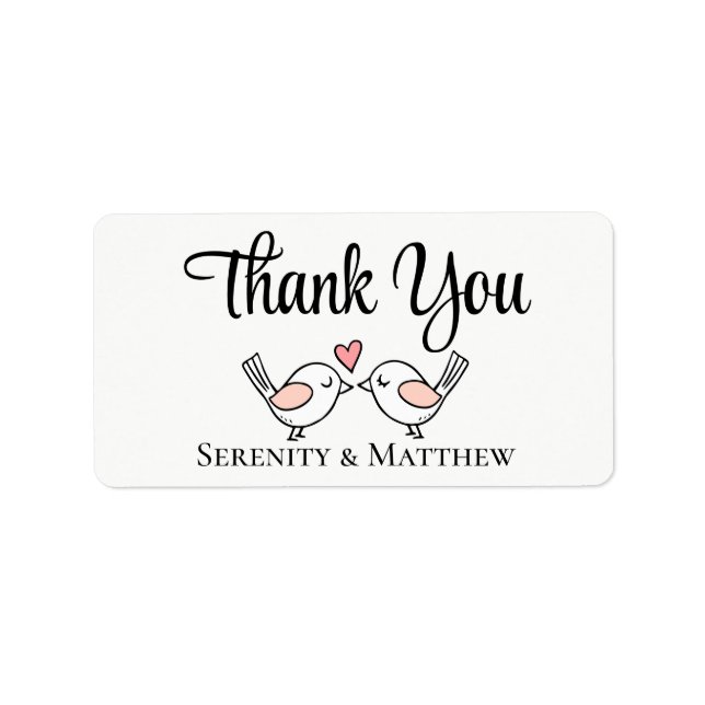 Love Birds Pink Black Lovebirds Wedding Thank You Label (Front)