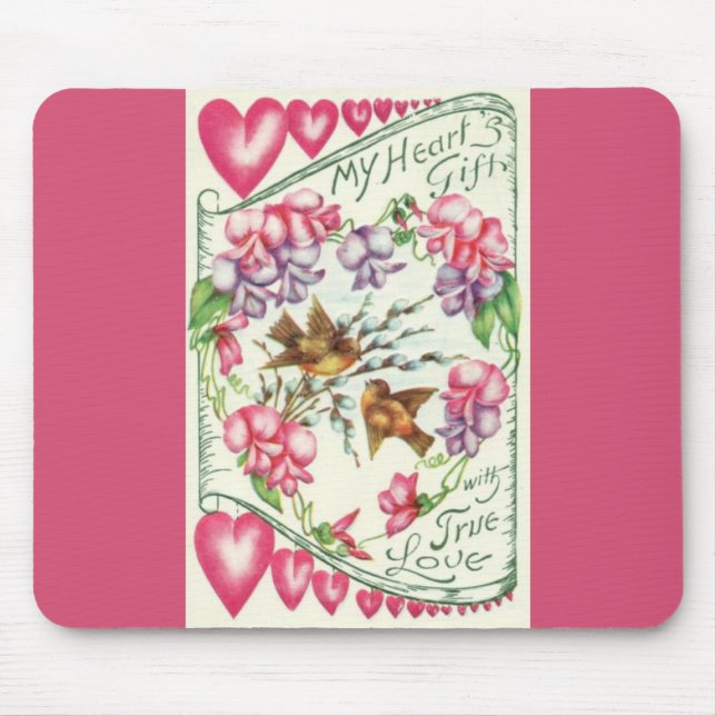 Love Birds Pink Vintage Valentine's Day  Mouse Pad (Front)
