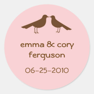 Love birds pink wedding favour name tag label
