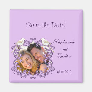Love Birds Purple/Lavender Announcement Magnet