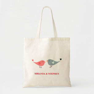 Love Birds Red & Black Heart Wedding Tote Bag