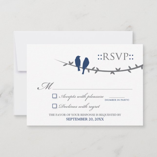 Love Birds RSVP Card (navy blue & white) (Front)