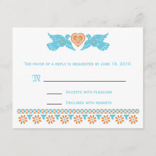 Love Birds RSVP Card - teal and orange