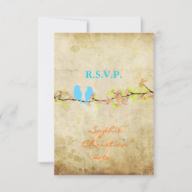 LOVE BIRDS, RSVPs/DIY colour RSVP Card (Front)