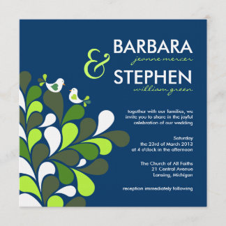 Love Birds Sapphire Blue Linen Wedding Invitations