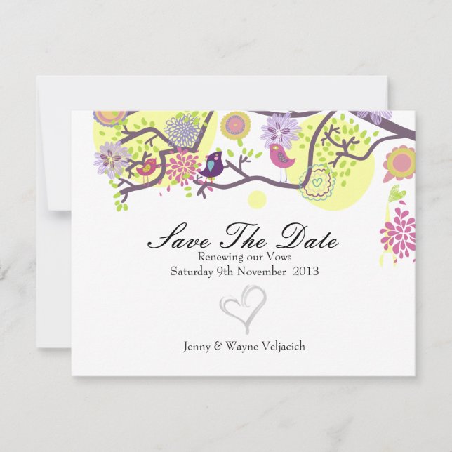 Love Birds Save The Date Card in White (Front)