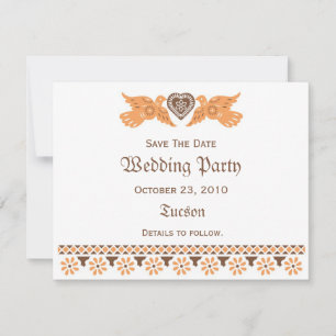 Love Birds Save The Date Card - Persimmon/Brown