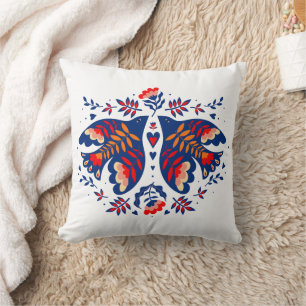 Love Birds Scandinavian Folk Art Throw Pillow
