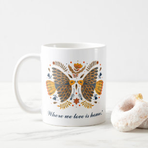 Love Birds Scandinavian Folk Art Valentine's Day Coffee Mug