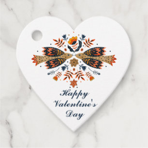 Love Birds Scandinavian Folk Art Valentine's Day Favour Tags