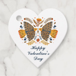 Love Birds Scandinavian Folk Art Valentine's Day Favour Tags