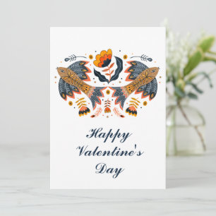 Love Birds Scandinavian Folk Art Valentine's Day Holiday Card