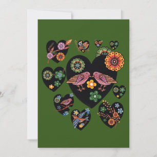 Love Birds Scandinavian Folk Art Valentine's Day Holiday Card